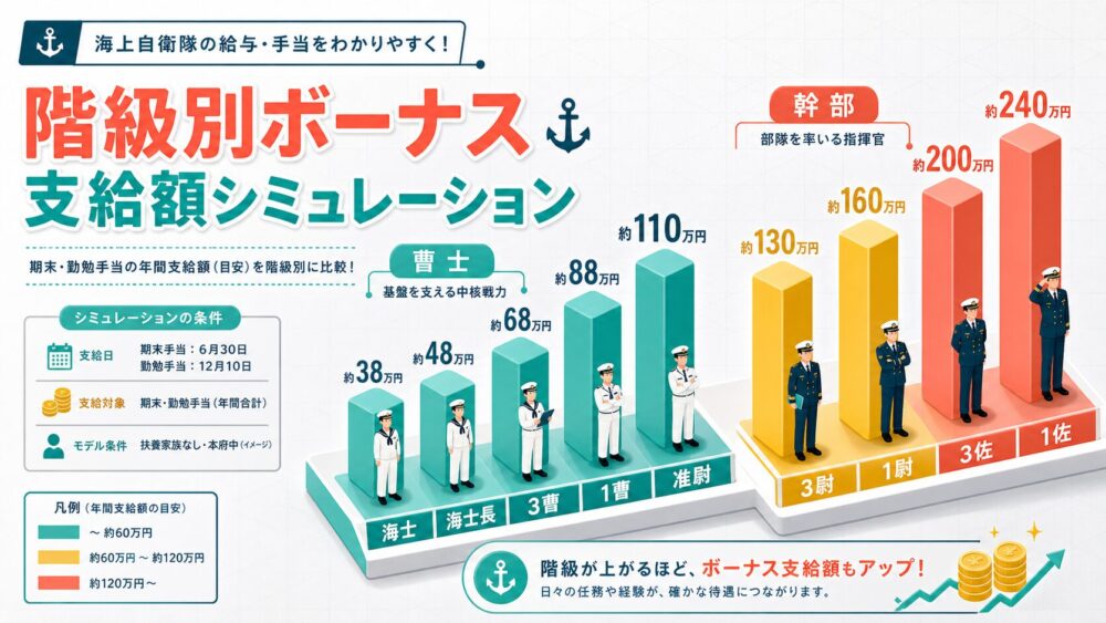 海自の階級別ボーナス支給額シミュレーション表