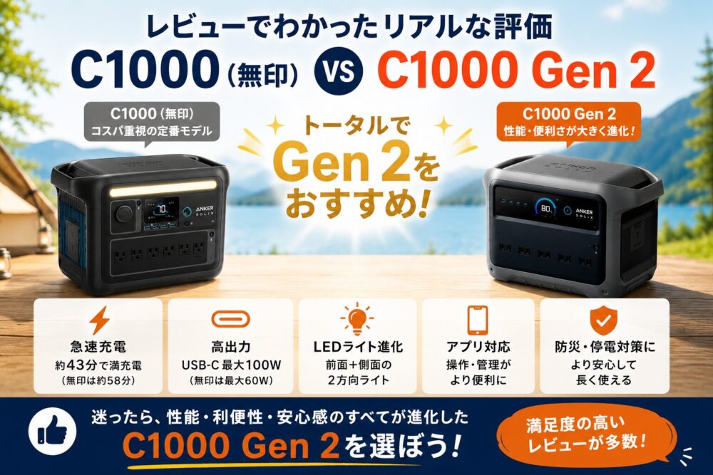Anker Solix C1000無印とGen 2の用途別おすすめ早見