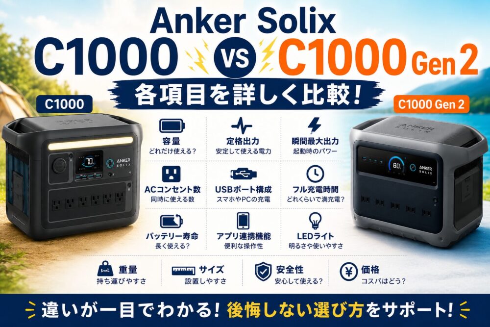 Anker Solix C1000無印とGen 2を充電速度・重量・容量で比較