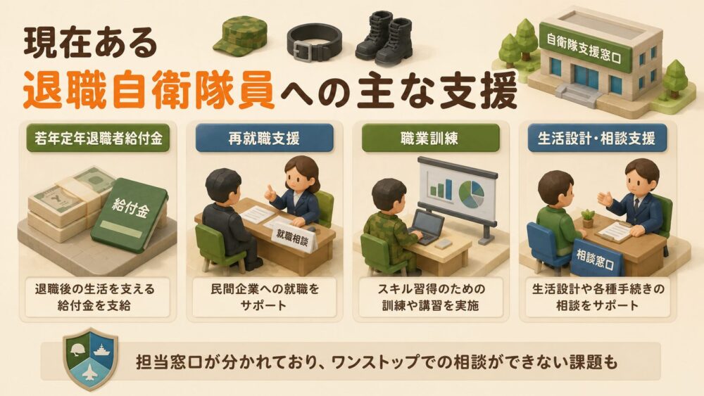 現在ある退職自衛隊員への主な支援