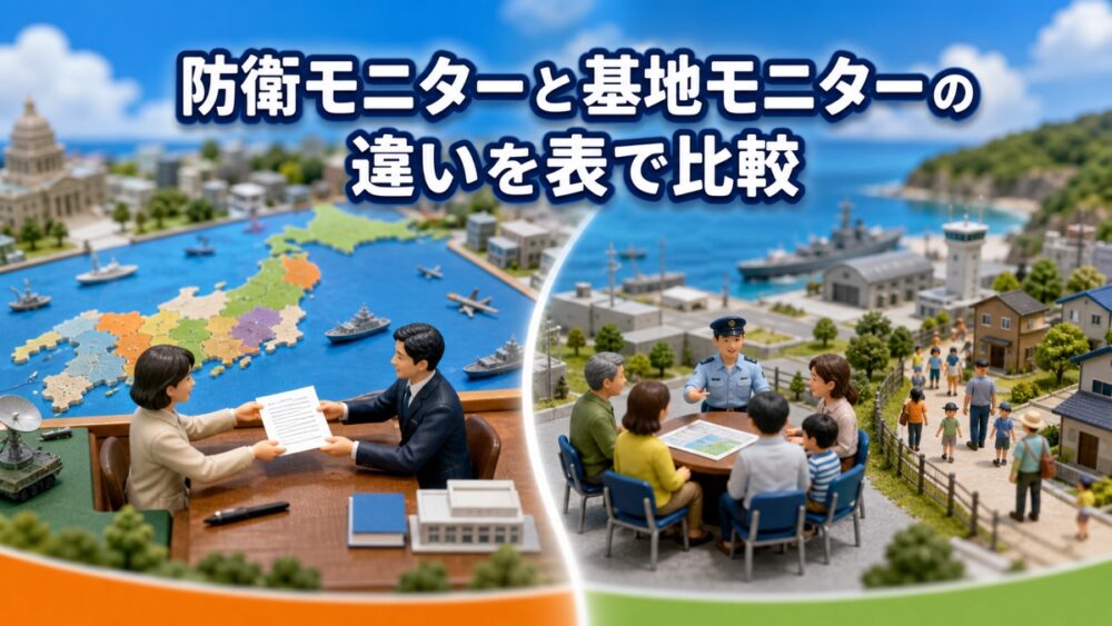 防衛モニターと基地モニターの違いを比較するイメージ