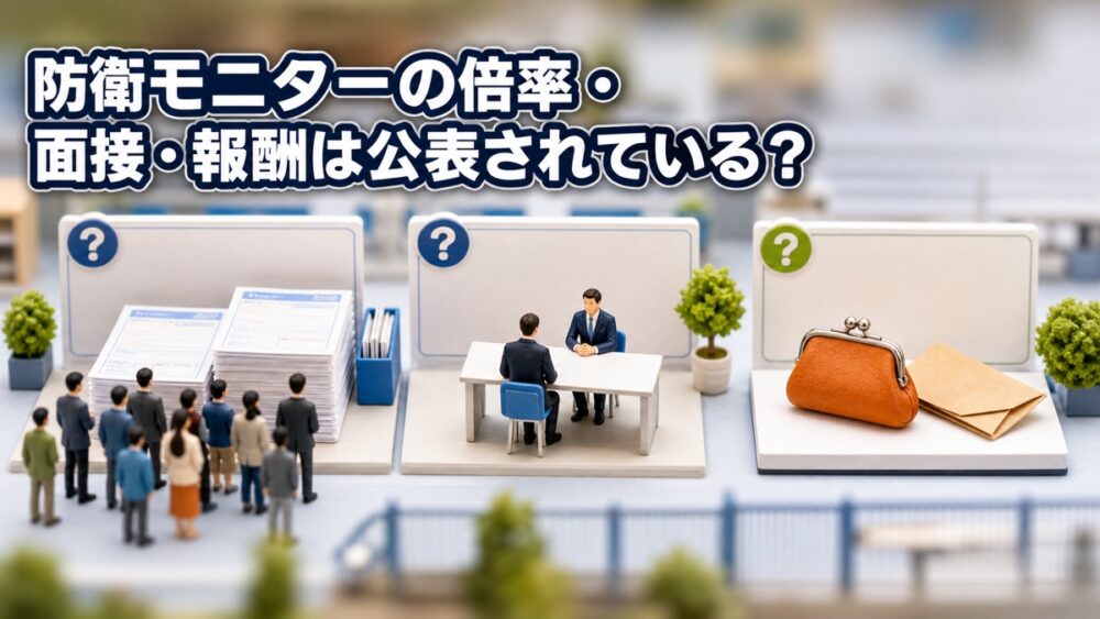 防衛モニターの倍率と面接と報酬を確認するイメージ