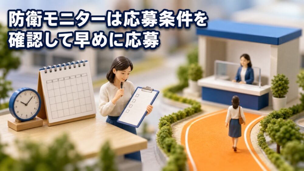 防衛モニターの応募条件を確認して早めに応募するイメージ