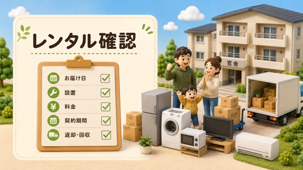 家電レンタルを申し込む前の確認ポイントをまとめたイメージ