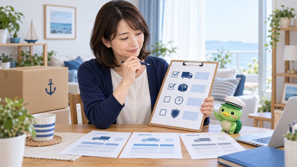 引越しチェックリストを確認する妻のイメージ