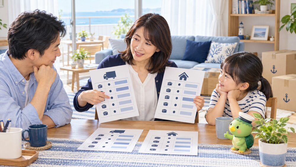 妻が家族の引越しについて相談するイメージ